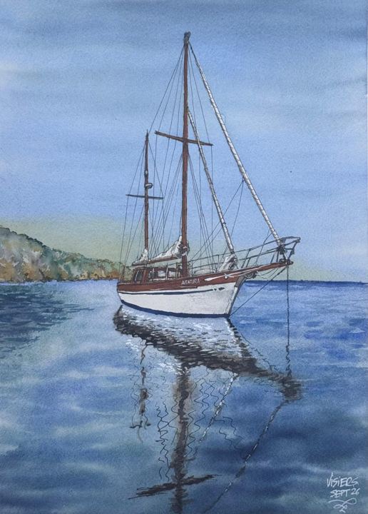 Velero Aventura, watercolour by Nacho Visiers