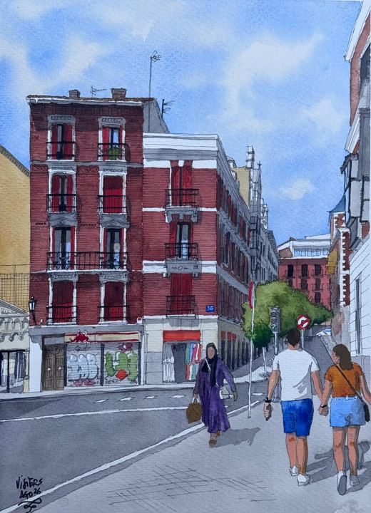 Calle Duque de Rivas, Madrid, watercolour by Nacho Visiers