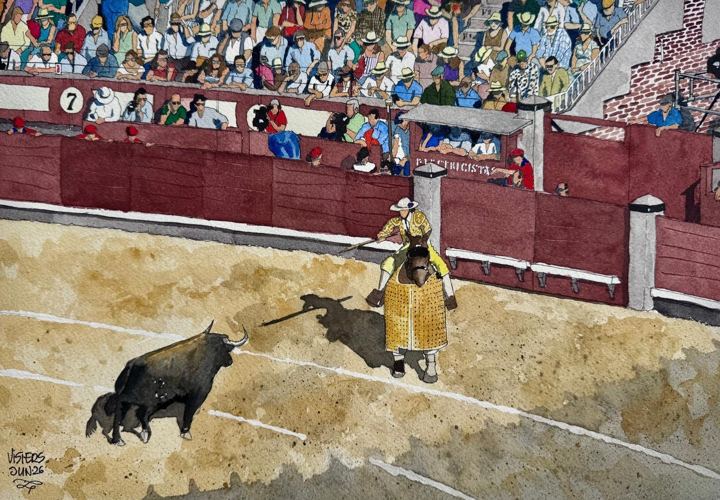 Corrida: picador, watercolour by Nacho Visiers