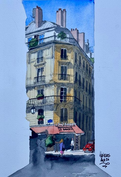 Calle de París, watercolour by Nacho Visiers