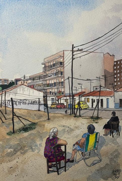 Entrevías, señoras, watercolour by Nacho Visiers