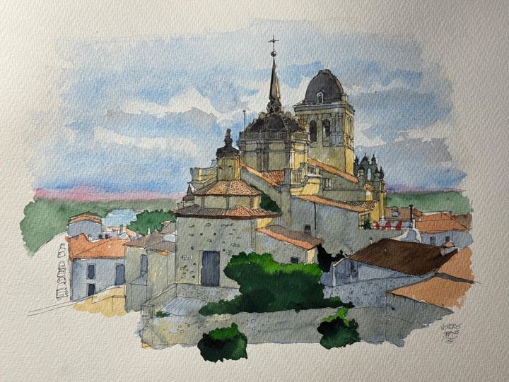 Iglesia de Jerez de los Caballeros, watercolour by Nacho Visiers