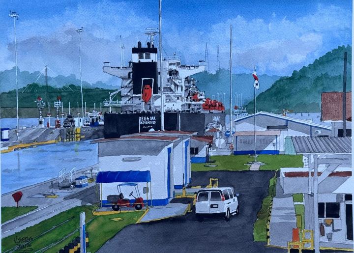 Esclusas de Miraflores, Panamá, watercolour by Nacho Visiers