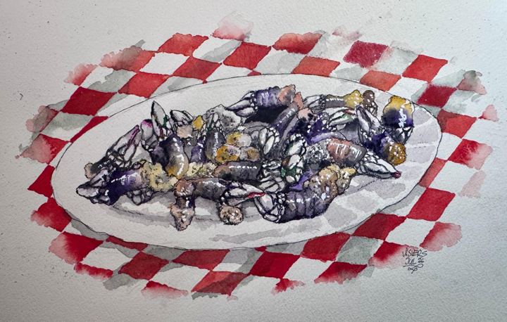Plato de percebes, watercolour by Nacho Visiers