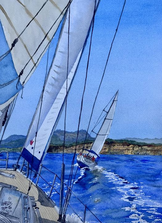 Veleros en regata (Moraira), watercolour by Nacho Visiers